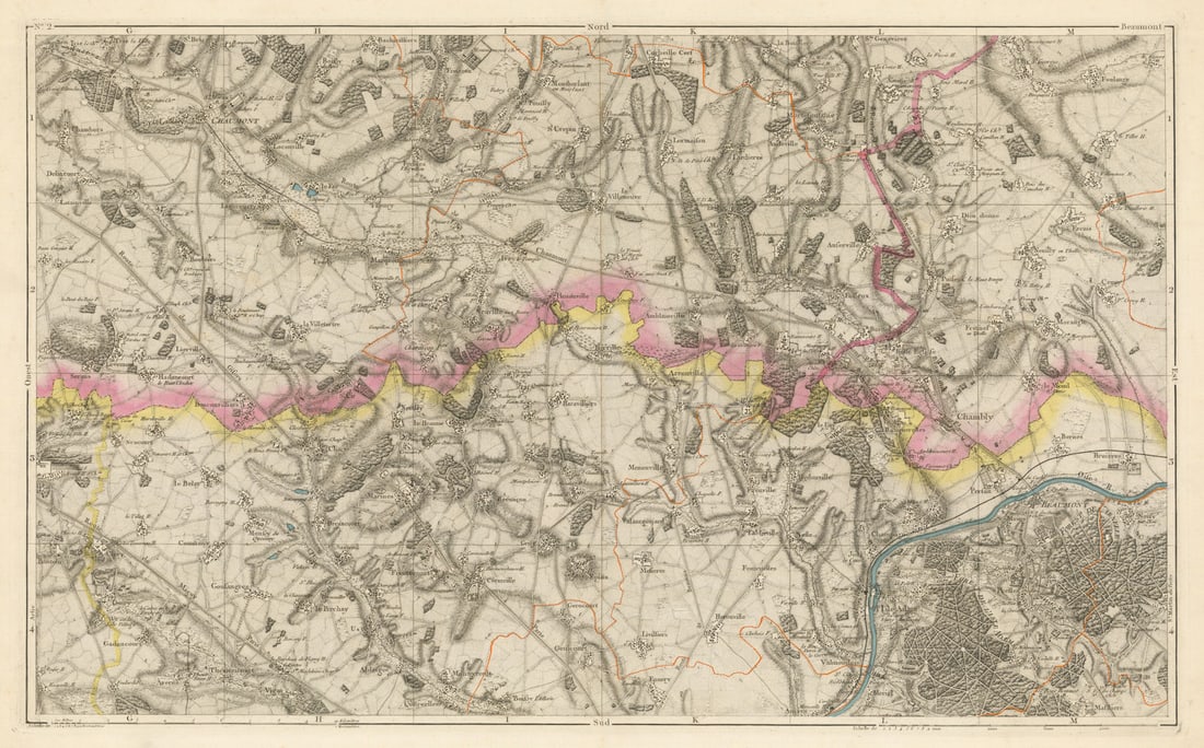 Oise—Val-d'Oise. Beaumont-sur-Oise, L’Isle-Adam, Méru. Piquet 1856 old map: Title: Oise—Val-d'Oise. Beaumont-sur-Oise, L’Isle-Adam, Méru. Piquet 1856 old map Description: Beaumont'. The map covers part of Oise and Val-d'Oise including Beaumont-sur-Oise,