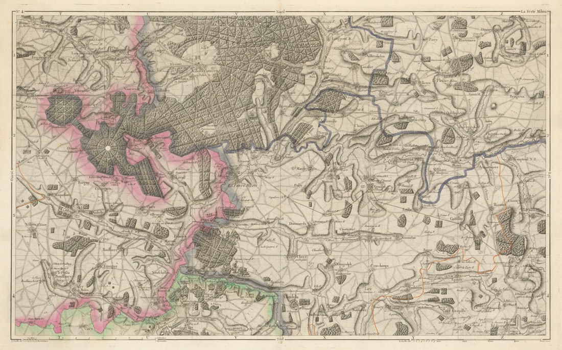 Aisne—Oise. Villers-Cotterêts, Forêt de Retz, La Ferté-Milon. Piquet 1856 map: Title: Aisne—Oise. Villers-Cotterêts, Forêt de Retz, La Ferté-Milon. Piquet 1856 map Description: La Ferté-Milon'. The map covers part of Aisne and Oise including
