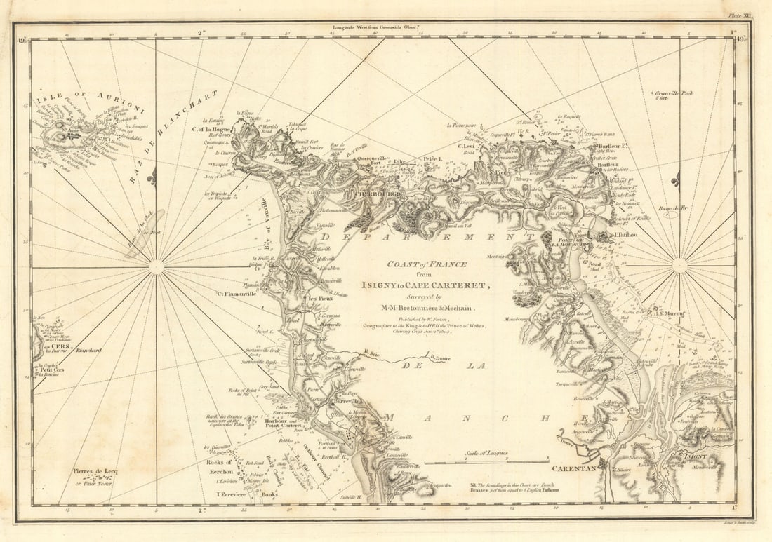 Coast of France from Isigny to Cape Carteret. Cotentin Alderney. Faden 1805 map (1 of 1)