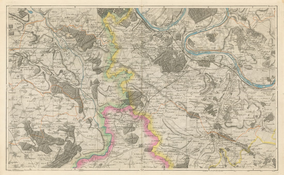 Yvelines—Eure. Mantes-la-Jolie, Limay, Anet, Ivry. Piquet 1856 old antique map (1 of 1)