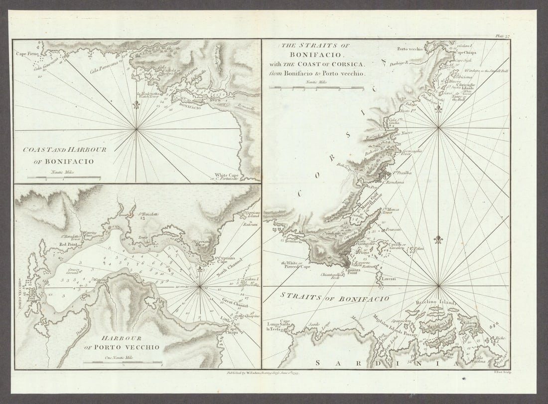 Coast of Corsica. Straits of Bonifacio & Porto Vecchio harbour. Faden 1793 map (1 of 1)
