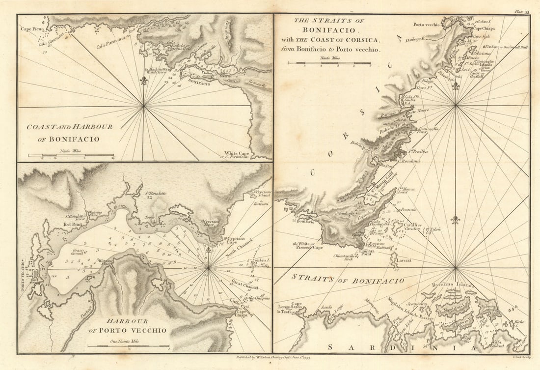 Coast of Corsica. Straits of Bonifacio & Porto Vecchio harbour. Faden 1805 map (1 of 1)