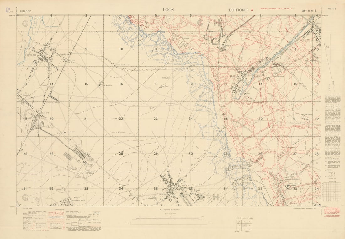 Loos First World War Trench Map GSGS 3062 Sheet 36C NW3. Edition 9A. 31 Oct 1917 (1 of 1)
