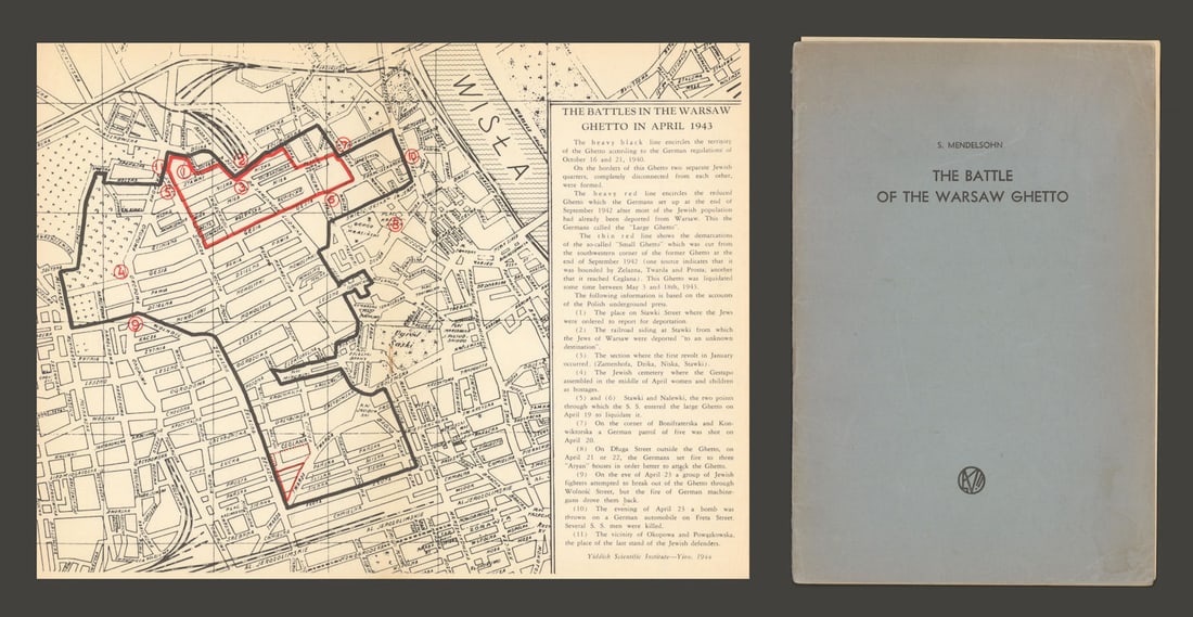 Warsaw Ghetto Uprising map + report—Yiddish Scientific Institute—New York 1944 (1 of 1)