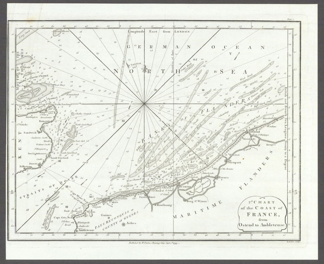 Coast of France [& Belgium] from Ostend to Ambleteuse. North Sea. Faden 1793 map (1 of 1)