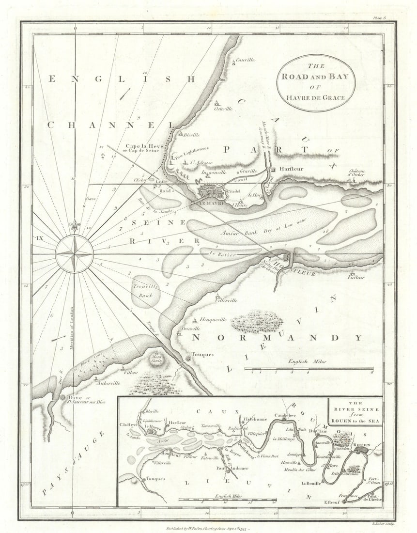 Road & Bay of Havre de Grace. Seine Estuary—Honfleur—Trouville. Faden 1793 map (1 of 1)