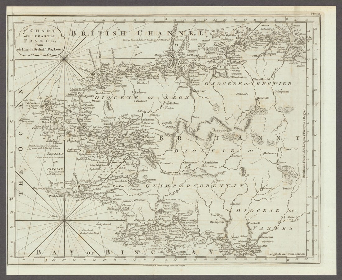 The Coast of France from Île-de-Bréhat to Port Louis. Finistère. Faden 1793 map: Title: The Coast of France from Île-de-Bréhat to Port Louis. Finistère. Faden 1793 map Description: 7th Chart of the Coast of France from the Isles de Bréhat to Port Louis'. Origin