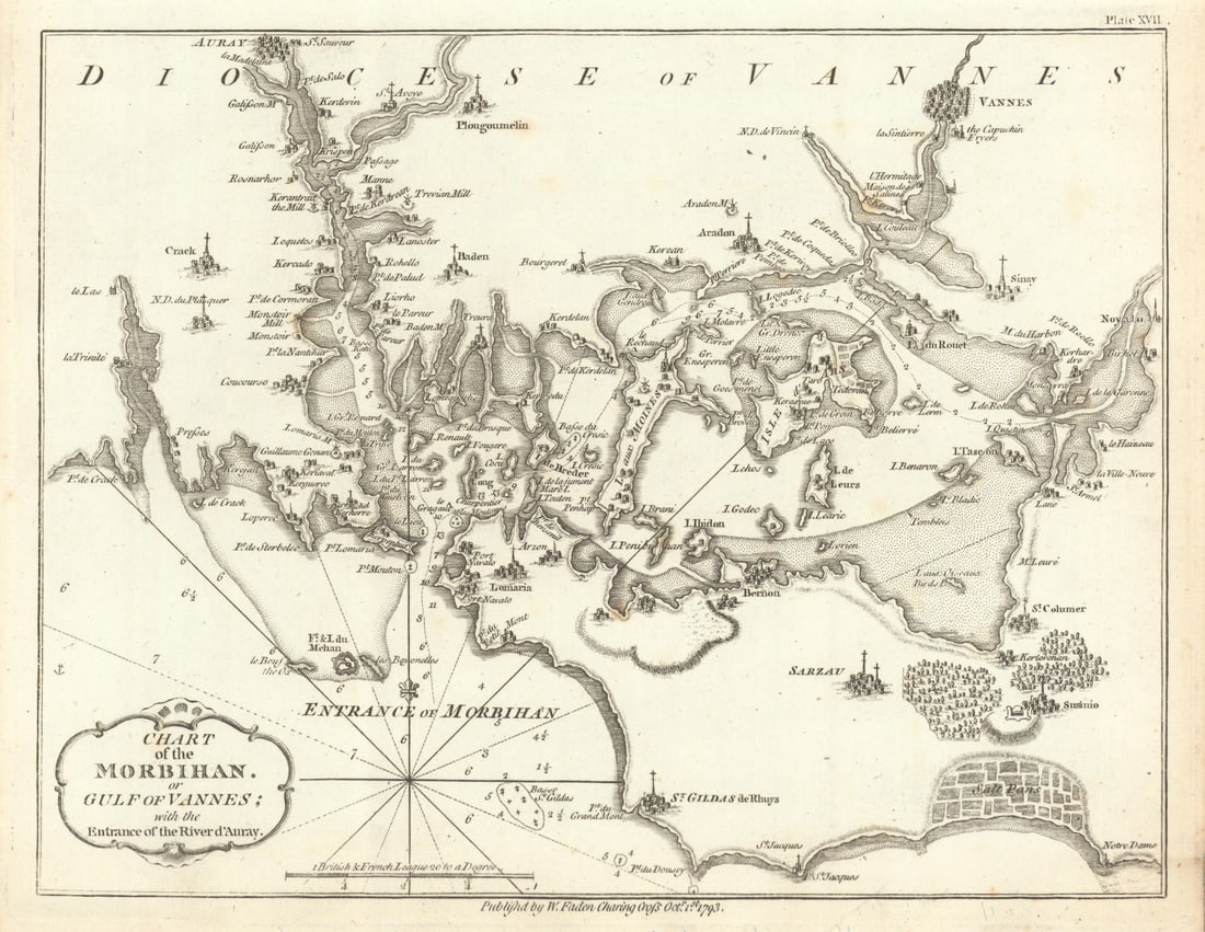 Chart of the Morbihan or Gulf of Vannes with… the River d'Auray. Faden 1793 map (1 of 1)