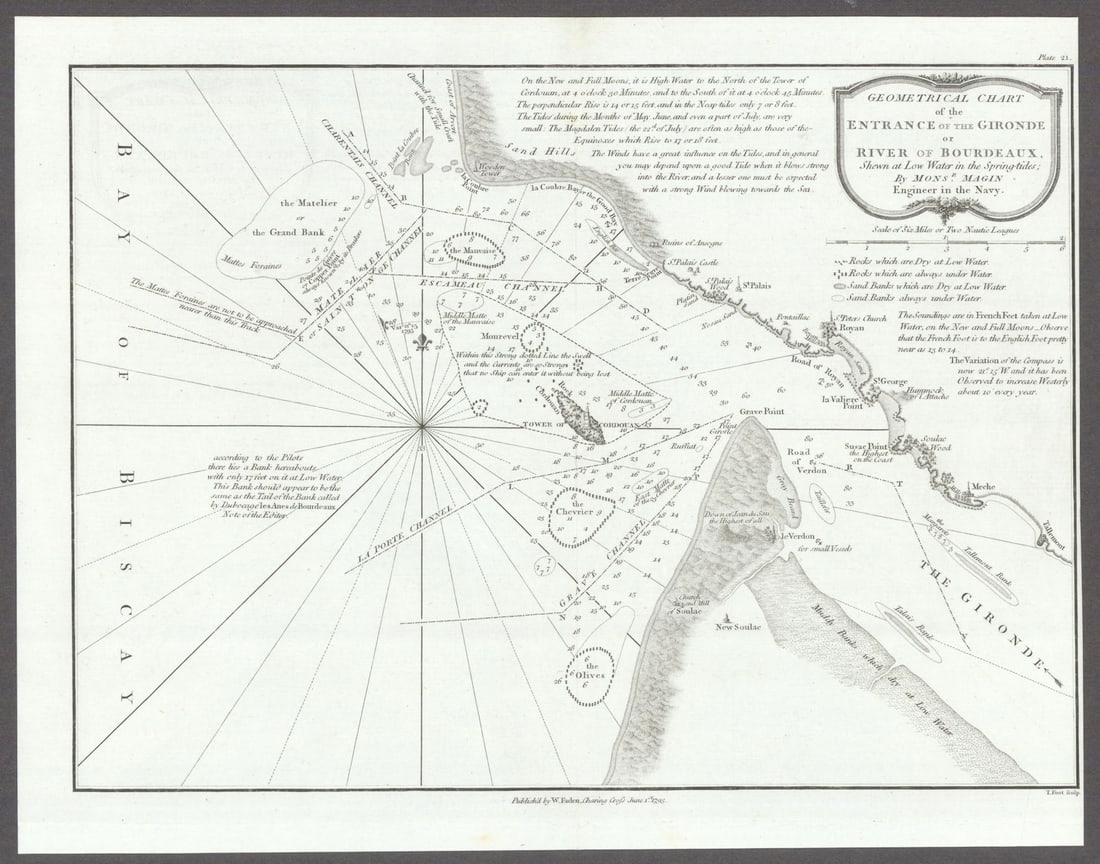 Geometrical Chart of the Gironde entrance or River of Bordeaux. Faden 1793 map: Title: Geometrical Chart of the Gironde entrance or River of Bordeaux. Faden 1793 map Description: Geometrical Chart of the Entrance of the Gironde, or River of Bourdeaux'. Originally published in