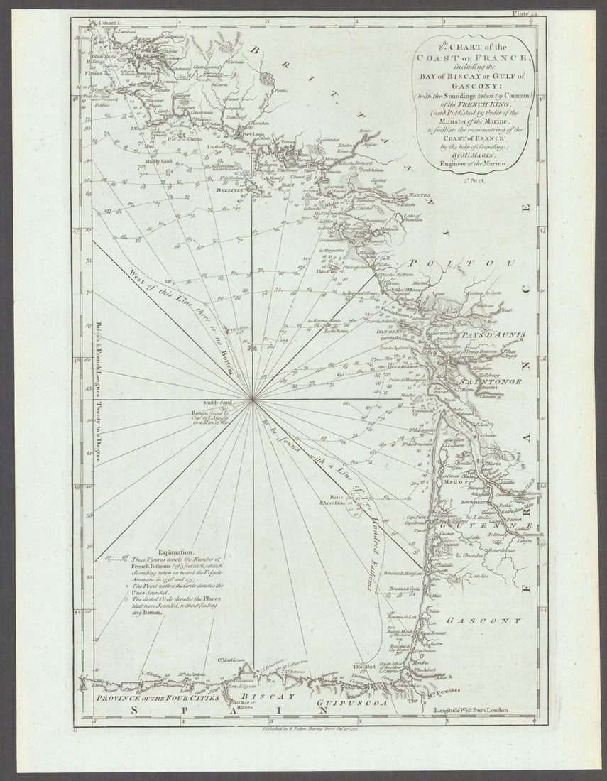 Coast of France & Spain—Bay of Biscay or Gulf of Gascony. Faden / Magin 1793 map (1 of 1)
