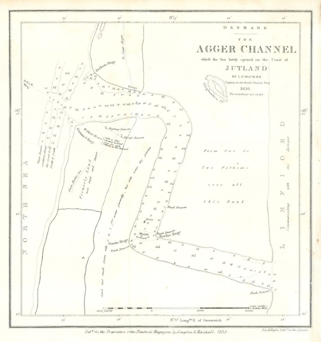 Denmark/Limfjord — Agger Channel… opened on the Coast of Jutland—Bluhme 1838 map: Title: Denmark/Limfjord — Agger Channel… opened on the Coast of Jutland—Bluhme 1838 map Description: Denmark - The Agger Channel which the Sea lately opened on the Coast of Jutland'.