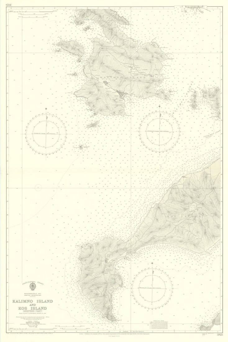 Dodecanese—Kalymnos & Kos Islands—3925 Admiralty chart 1944 (1964) old map: Title: Dodecanese—Kalymnos & Kos Islands—3925 Admiralty chart 1944 (1964) old map Description: Kalimno Island and Kos Island (Western Part) [Kalymnos Island and Kos Island]. Admiralty char