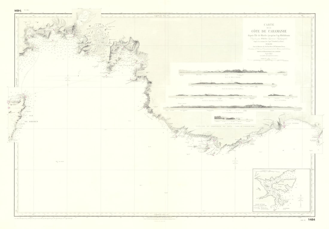 Côte de Caramanie—Turquoise Coast—Turkish Riviera—nautical chart 1855 (1979): Title: Côte de Caramanie—Turquoise Coast—Turkish Riviera—nautical chart 1855 (1979) map Description: Carte de la côte de Caramanie depuis l’île de Rhodes jusqu&#