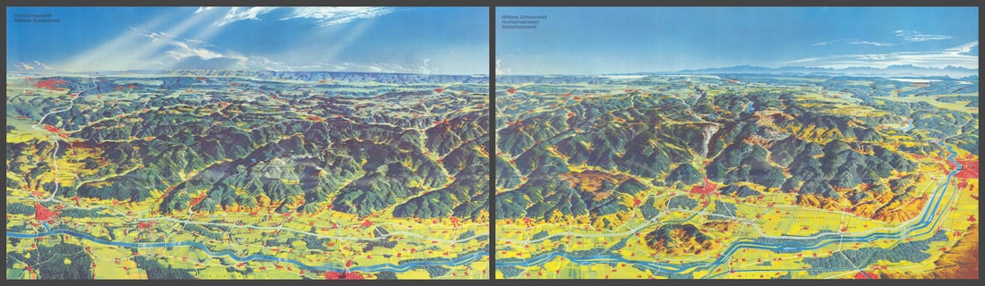 Schwarzwald—Black Forest—panoramic bird's eye view map—Heinrich Berann 1968: Title: Schwarzwald—Black Forest—panoramic bird's eye view map—Heinrich Berann 1968 Description: Nordschwarzwald—Mittlerer Schwarzwald // Mittlerer