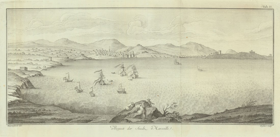 Prospect der Stadt/Bay & City of Marseille—Niebuhr/Baurenfeind 1773 old map (1 of 1)