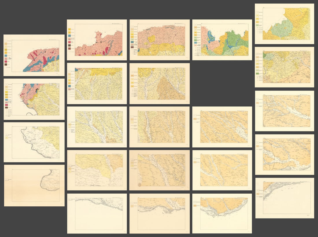 Harta geologică generală a României — 23 sheets — Romania geological: Title: Harta geologică generală a României — 23 sheets — Romania geological c1886 map Description: [Sheets I–XV and XVII–XXI from Harta geologică general