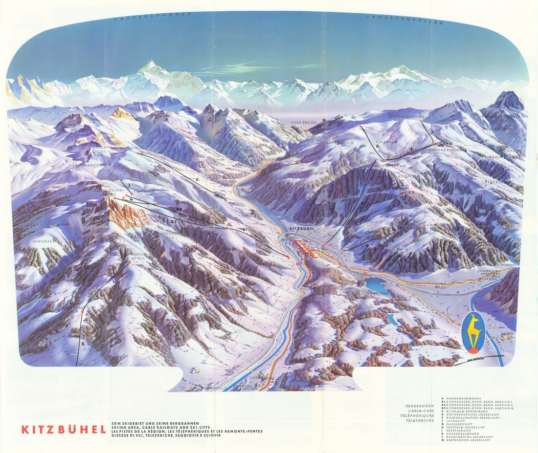 Kitzbühel—panoramic ski trail/piste bird's eye view map—Heinrich Berann 1959 (1 of 1)