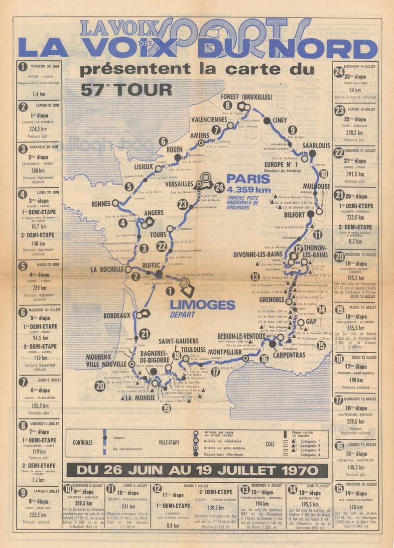 La Voix des Sports—La Voix du Nord—Carte du 57e Tour de France—cycling map 1970: Title: La Voix des Sports—La Voix du Nord—Carte du 57e Tour de France—cycling map 1970 Description: La Voix des Sports—La Voix du Nord présentent la carte du 57e Tour'. Th