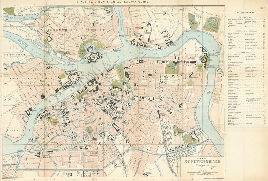 ST. PETERSBURG antique town plan city map. Russia. BRADSHAW 1902 old (1 of 1)
