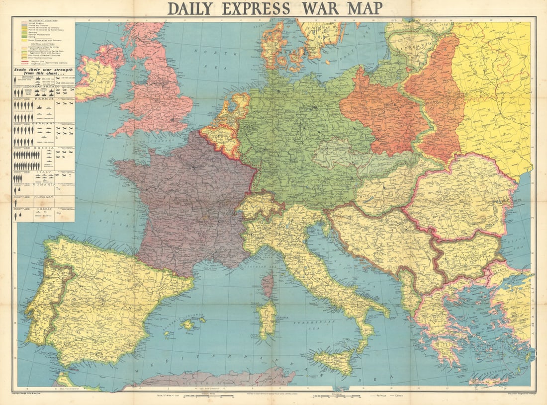 Daily Express War Map of Europe showing partition of Poland—late 1939/early 1940 (1 of 1)