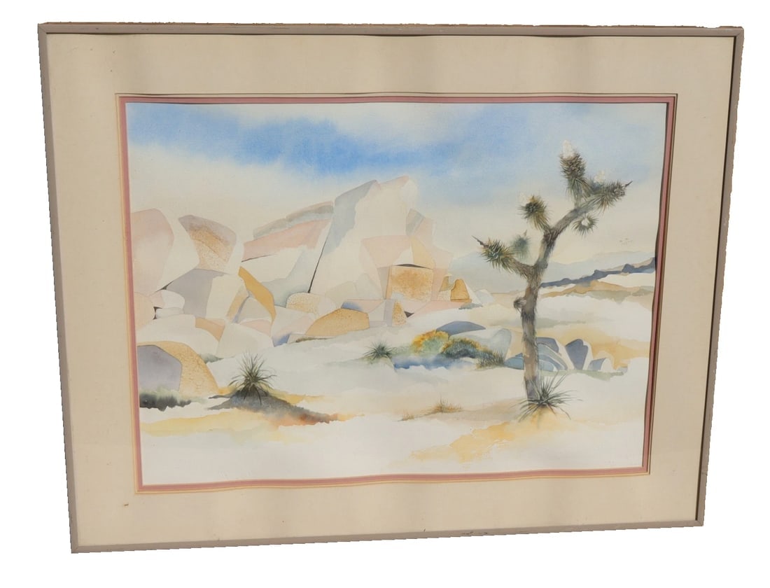 Tracy Freeman Palm Springs Desert Scene Original watercolor "Spring Prelude": Title:Tracy Freeman Palm Springs Desert Scene Original watercolor "Spring Prelude" Description:Tracy Freeman. Palm Springs (29 Palms) California artist. Spring Prelude, Palm Springs Desert Landscape,