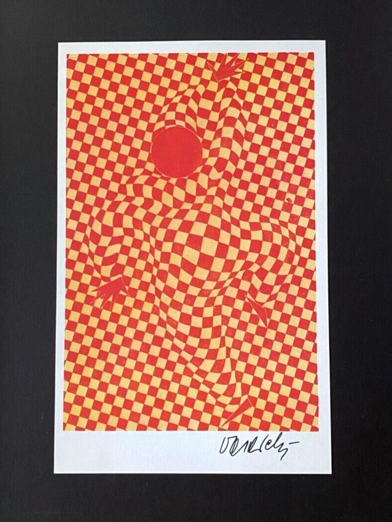 VICTOR VASARELY PRINT FROM 1970 + SIGNED GEOMETRIC ABSTRACT +NEW FRAME 14x11in. - 3