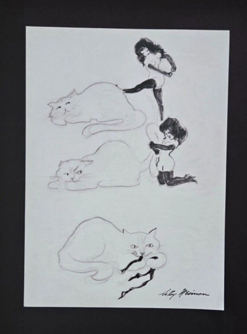 LEROY NEIMAN + FEMLIN AND CAT FROM PLAYBOY + CIRCA 1990'S + SIGNED PRINT FRAMED - 2