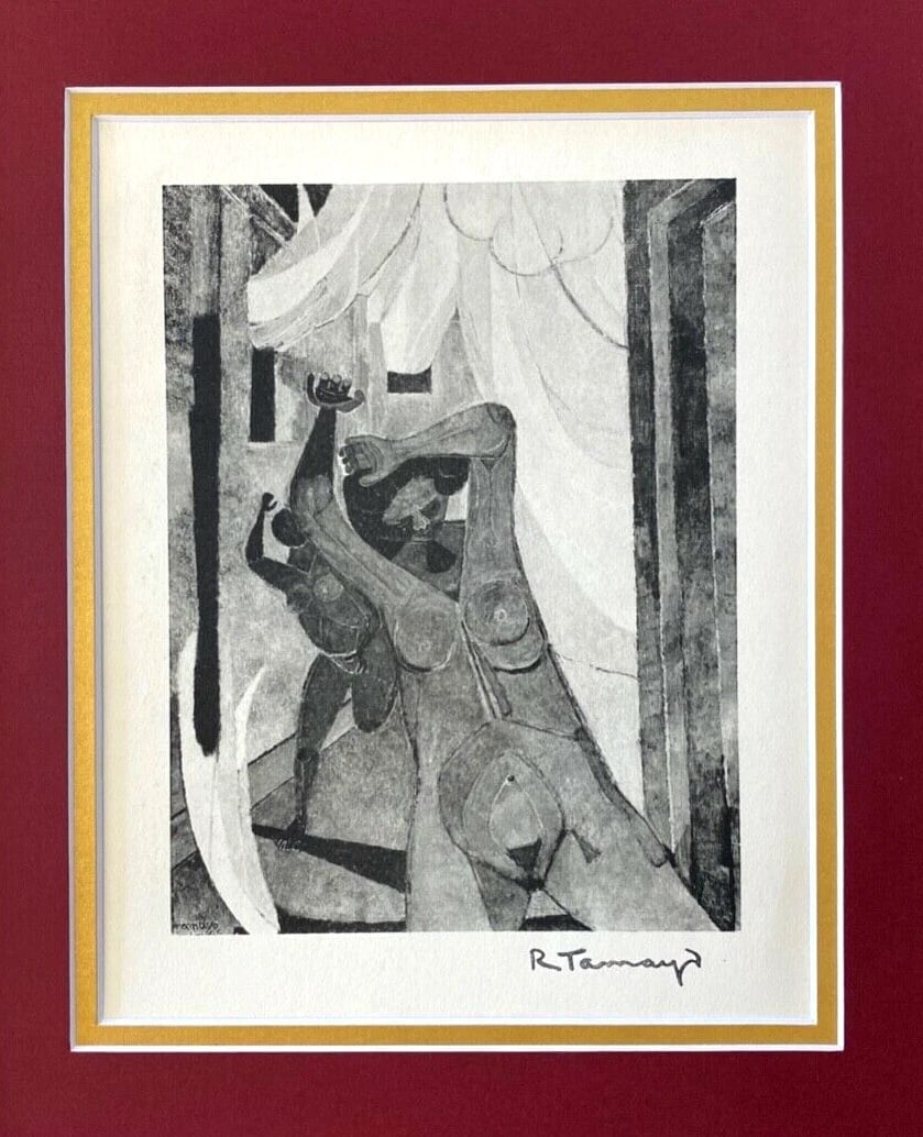 RUFINO TAMAYO 1947 BEAUTIFUL SIGNED PRINT MATTED AND FRAMED - 2