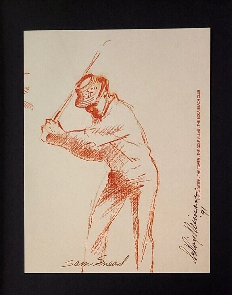 LEROY NEIMAN + SAM SNEAD + CIRCA 1990'S + SIGNED GOLF PRINT+ FRAMED - 2
