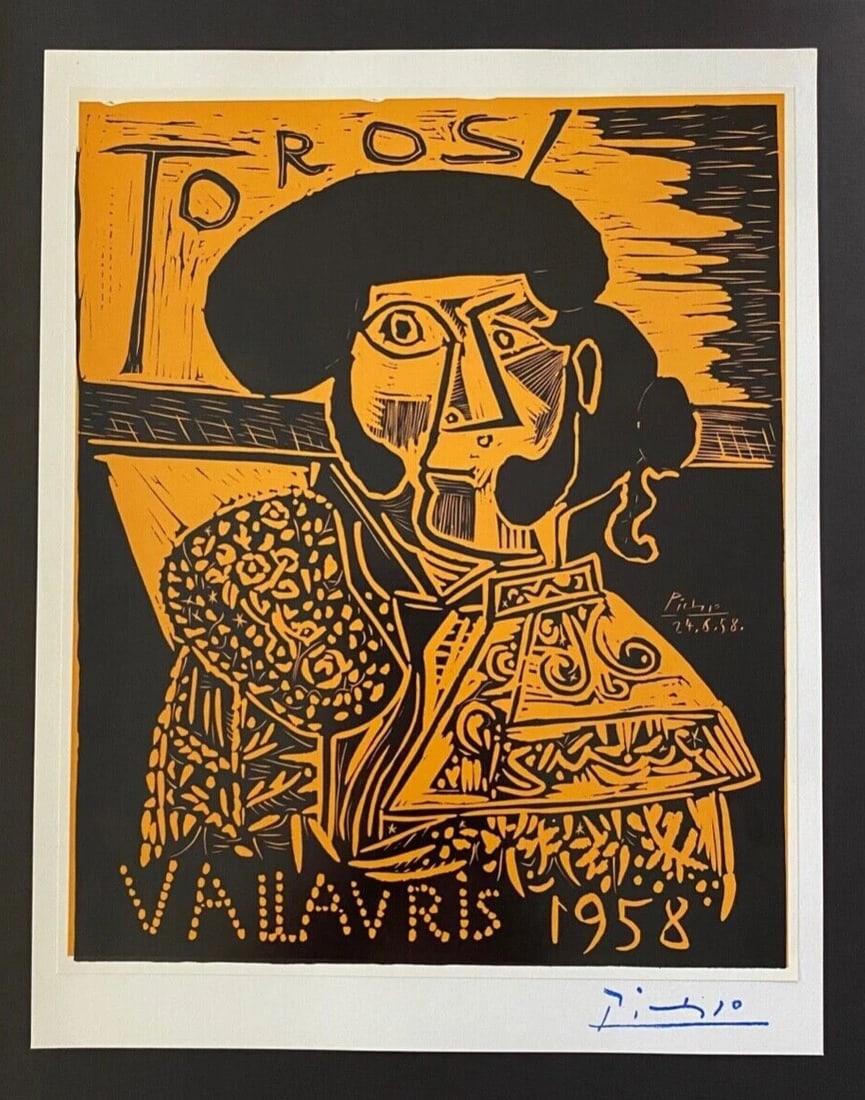 PABLO PICASSO 1971 PRINT + SIGNED +TOROS + MOUNTED AND FRAMED - 2