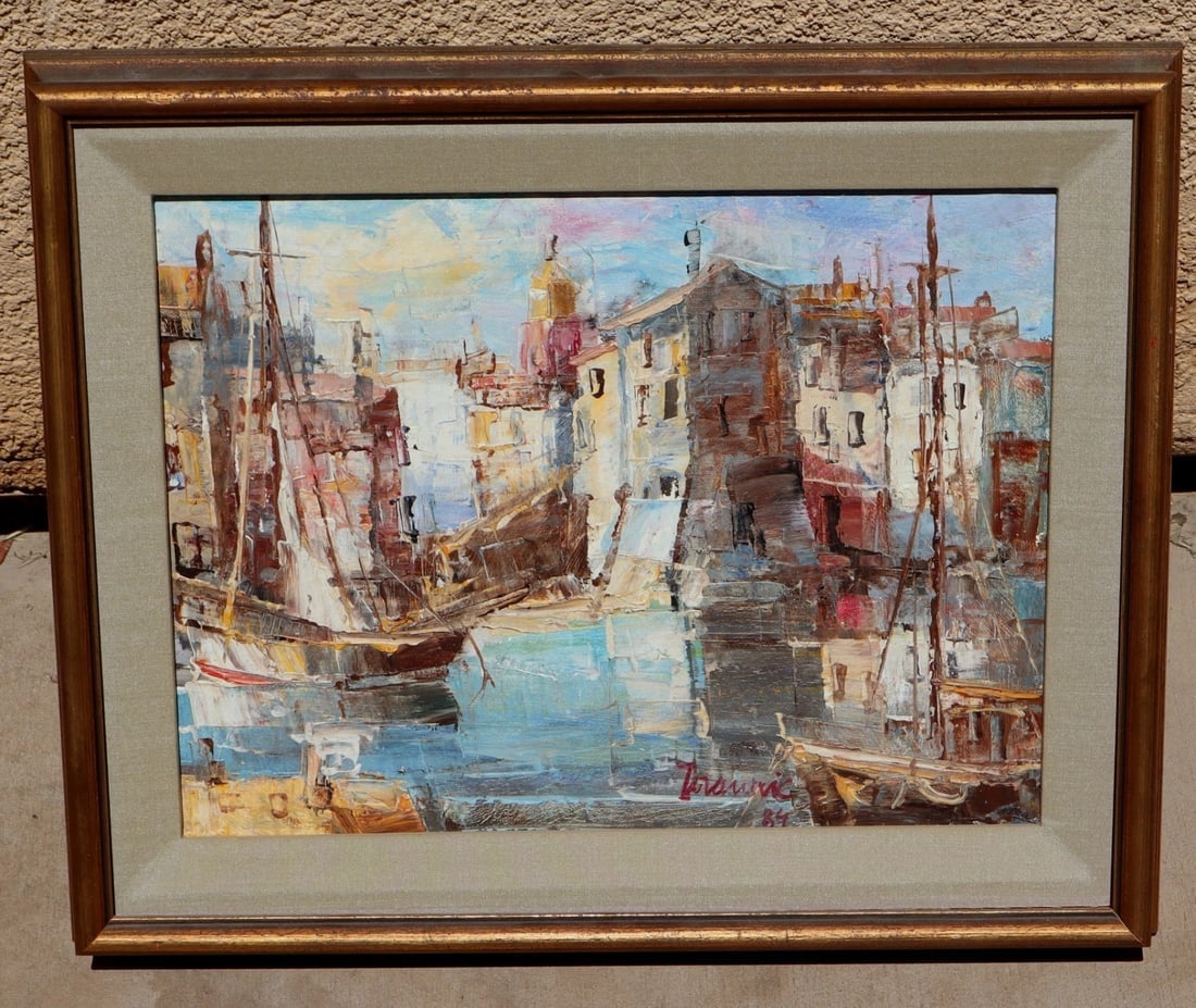 PETAR JOHANOVIC Sailboats La Ponche Saint-Tropez oil painting 1984 - 2