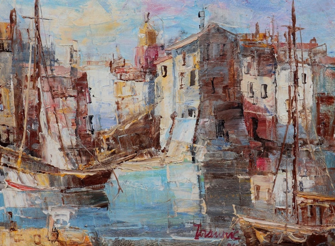 PETAR JOHANOVIC Sailboats La Ponche Saint-Tropez oil painting 1984 - 3