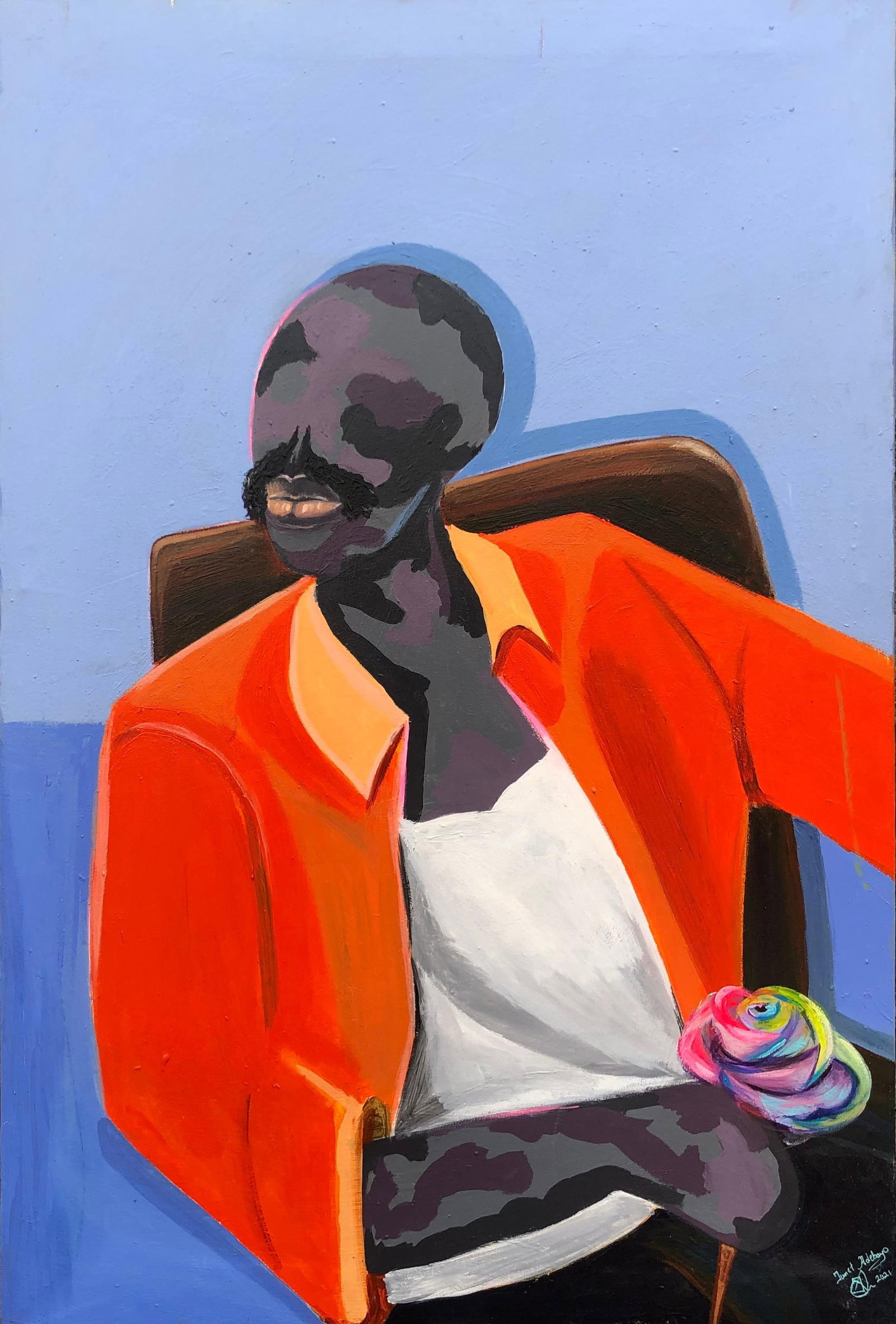 Janet Adebayo, Hiding the Emotions, 2021: Creator: Janet Adebayo (1997, Nigerian) Creation Year: 2021 Dimensions: Height: 36 in (91.44 cm)Width: 24 in (60.96 cm)Depth: 1 in (2.54 cm) Medium: Canvas,Acrylic Movement & Style: Neo-Expressionist