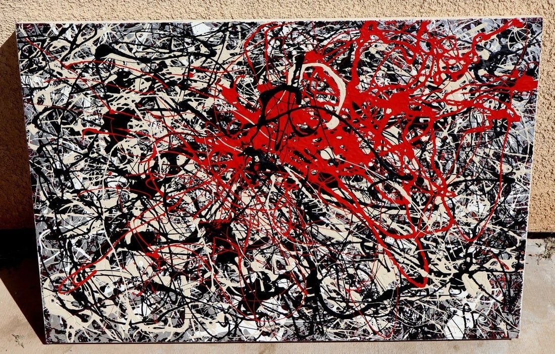 Jackson Pollock Style Modernist Abstract Expressionist Original Paintng Unframed - 2