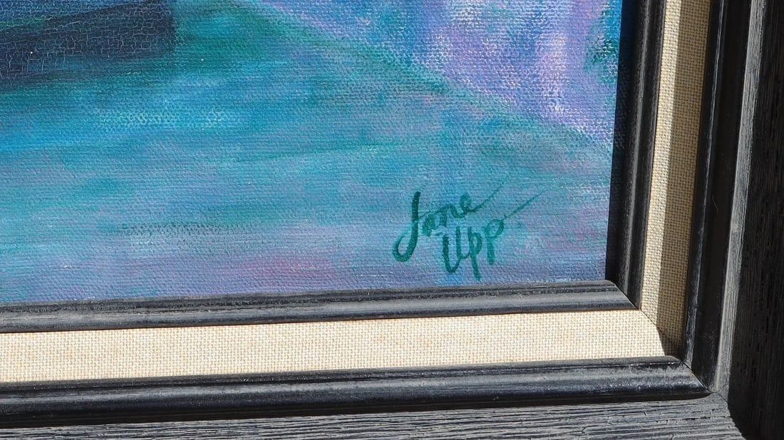 JANE UPP California Artist Woman w/ Flowers & Objects original oil painting 1972 - 4