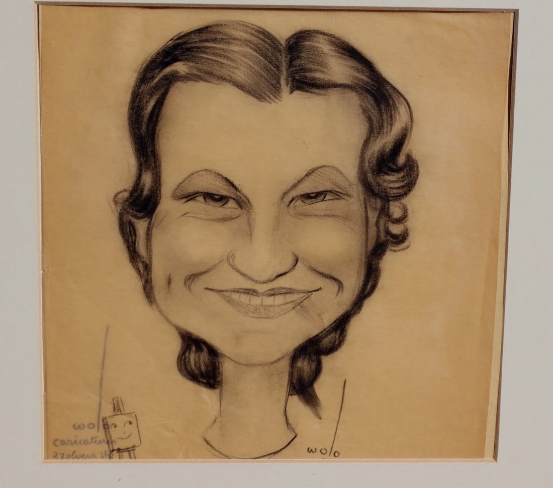 WOLO TRUTZSCHLER Olvera Street Caricature Artist Charcoal Portrait of Lady 1932 - 2