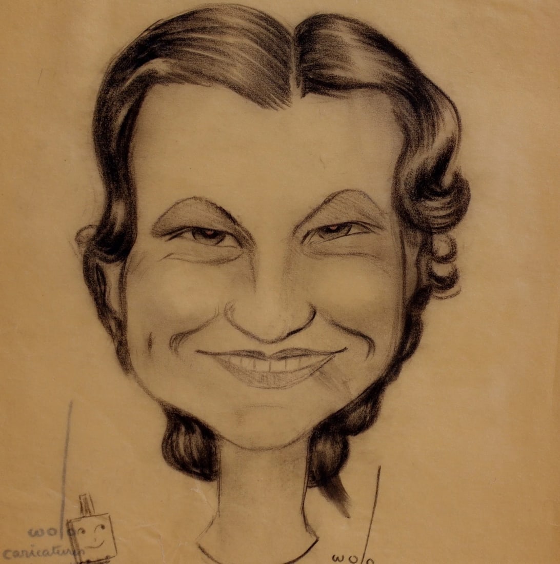 WOLO TRUTZSCHLER Olvera Street Caricature Artist Charcoal Portrait of Lady 1932 - 3