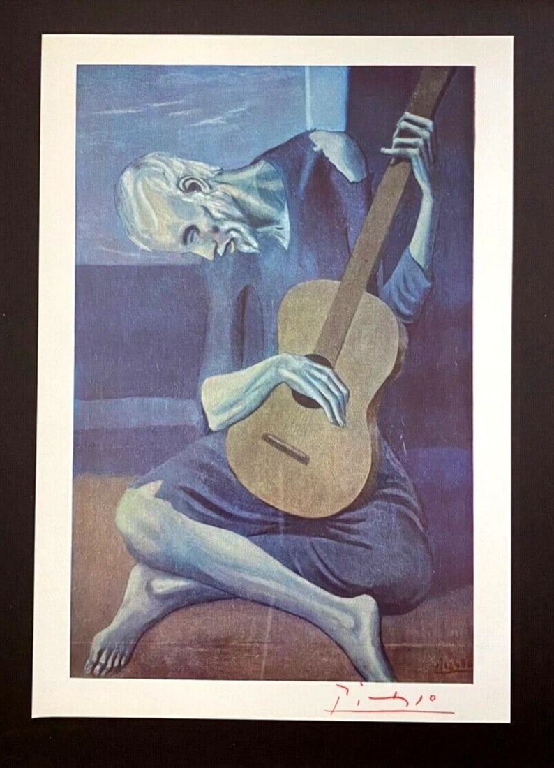 PABLO PICASSO + 1961 SIGNED SUPERB PRINT FRAMED FROM LONDON +THE OLD GUITARIST - 2