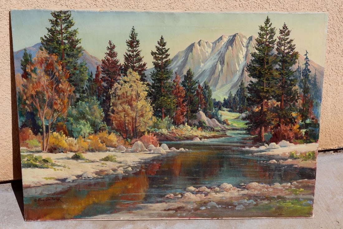 OLIVER GLEN BARRETT Original oil Calif plein air Landscape with Stream Unframed - 2