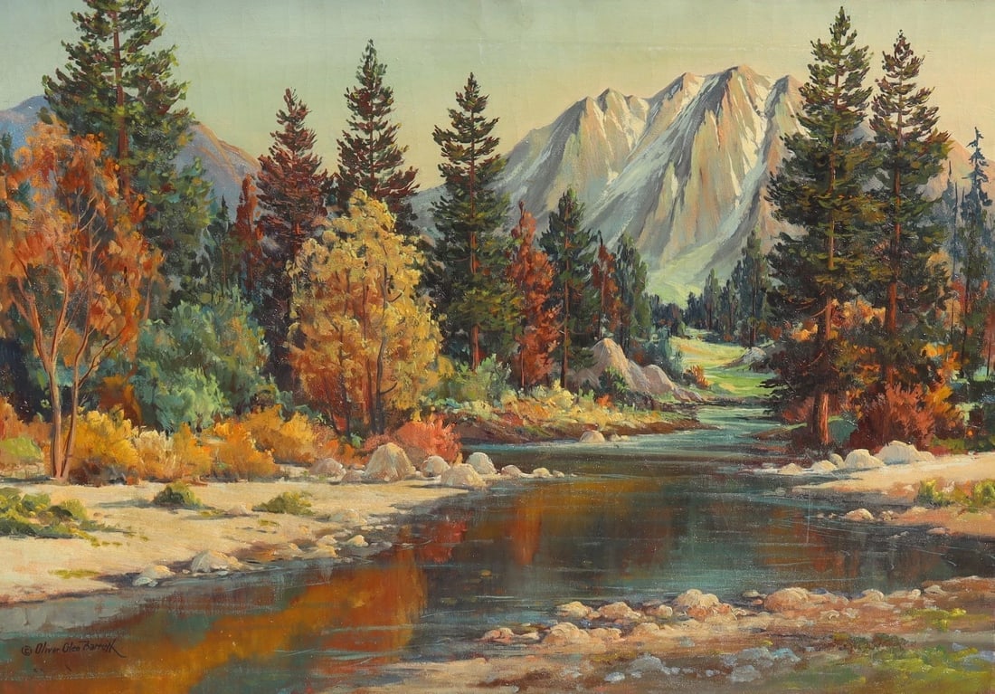 OLIVER GLEN BARRETT Original oil Calif plein air Landscape with Stream Unframed - 3