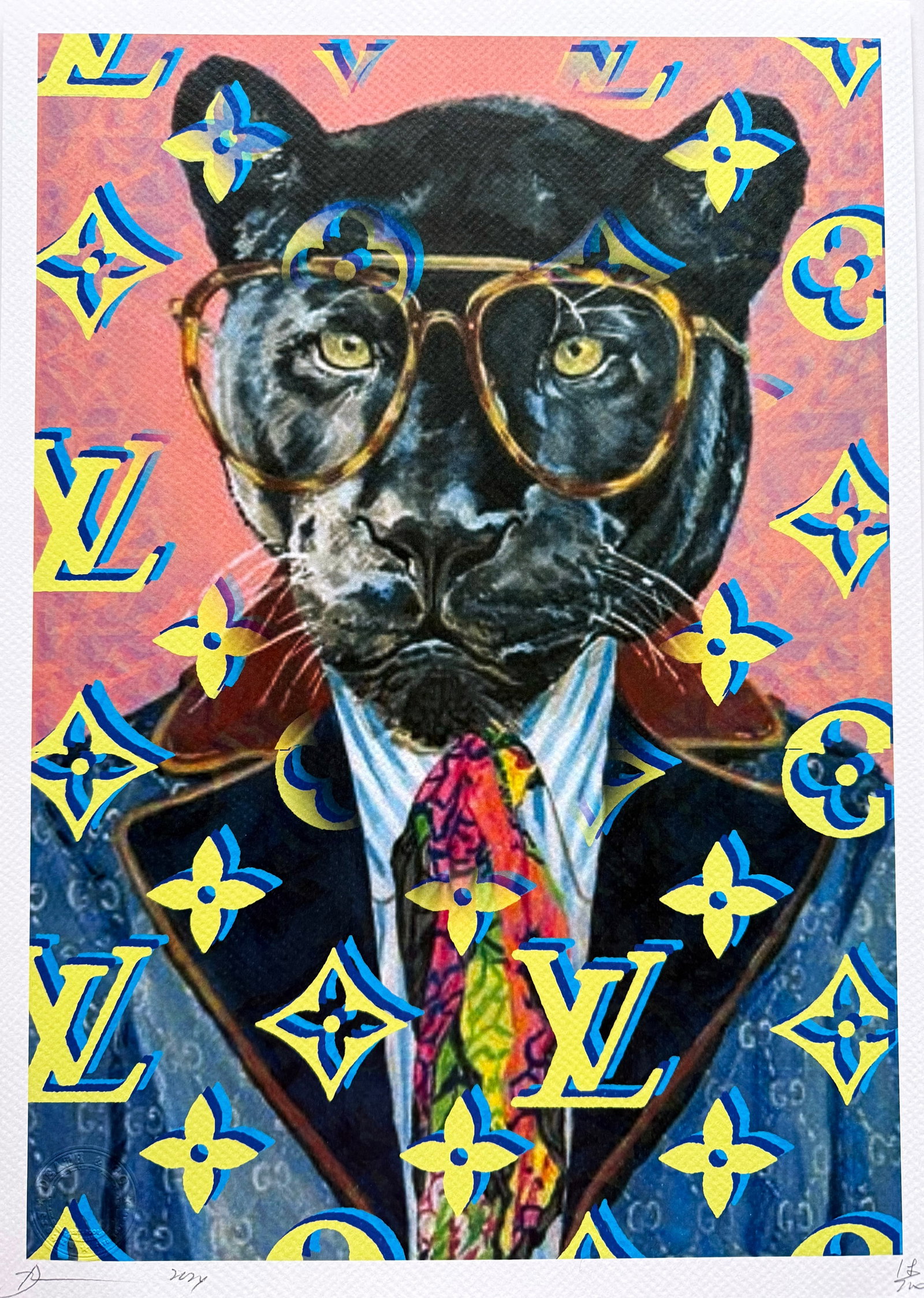 Death NYC Gucci Panther LV: Title:Death NYC Gucci Panther LV Date/Period21st Century Materials:Giclee on Fine art 300 gsm paper Size:17 3/4 x 12 1/2 inches Description:Artist: Death NYC, limited edition giclee on paper, out of e