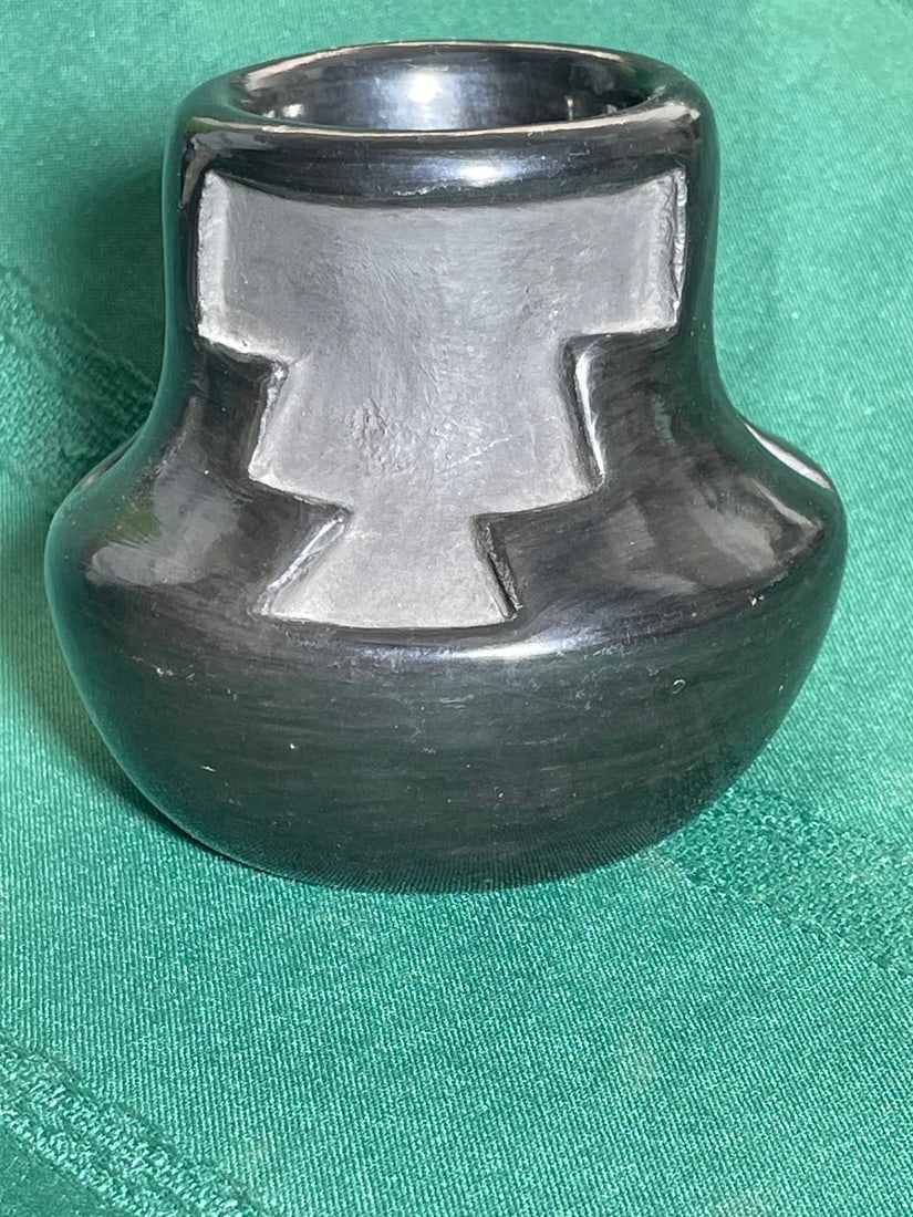 Vtg Santa Clara Pueblo Pottery Carved Blackware Vase/Bowl-Fidel & Tonita Naranjo - 3
