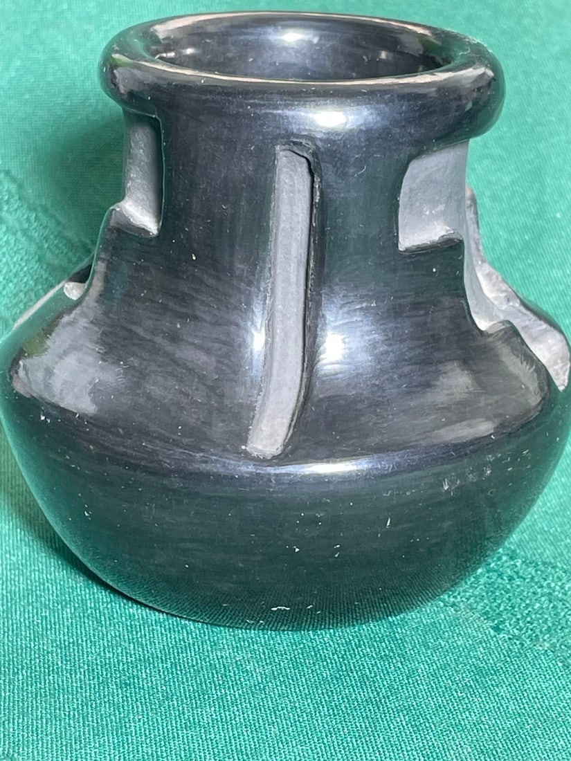 Vtg Santa Clara Pueblo Pottery Carved Blackware Vase/Bowl-Fidel & Tonita Naranjo - 4