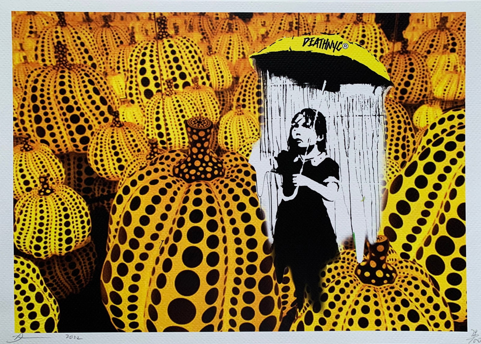 Death NYC Banksy Kusama: Title:Death NYC Banksy Kusama Date/Period21st Century Materials:Giclee on Fine art 300 gsm paper Size:17 3/4 x 12 1/2 inches Description:Artist: Death NYC, limited edition giclee on paper, out of
