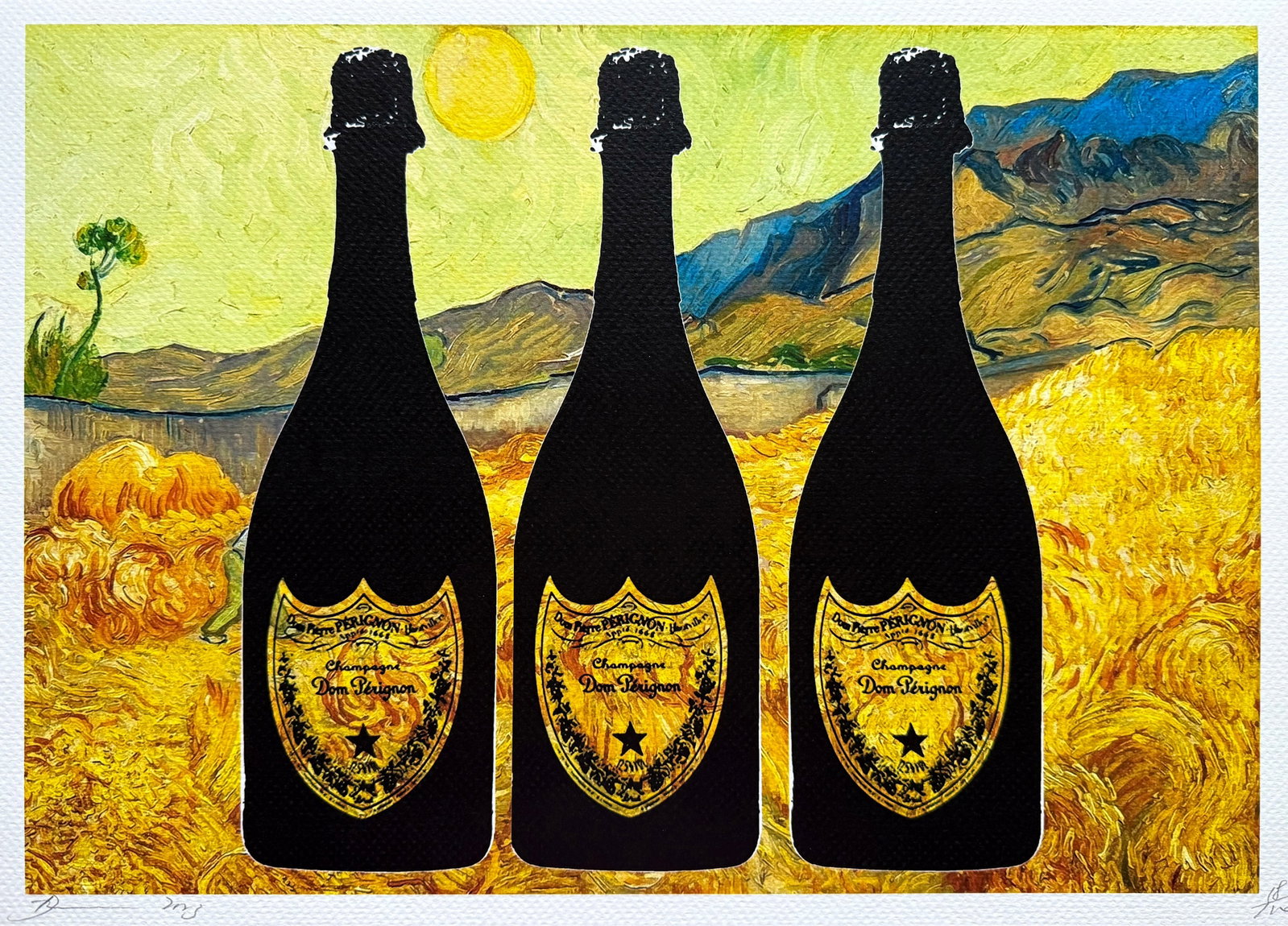 Death NYC Van Gogh Dom Perignon: Title:Death NYC Van Gogh Dom Perignon Date/Period21st Century Materials:Giclee on Fine art 300 gsm paper Size:17 3/4 x 12 1/2 inches Description:Artist: Death NYC, limited edition giclee on paper,