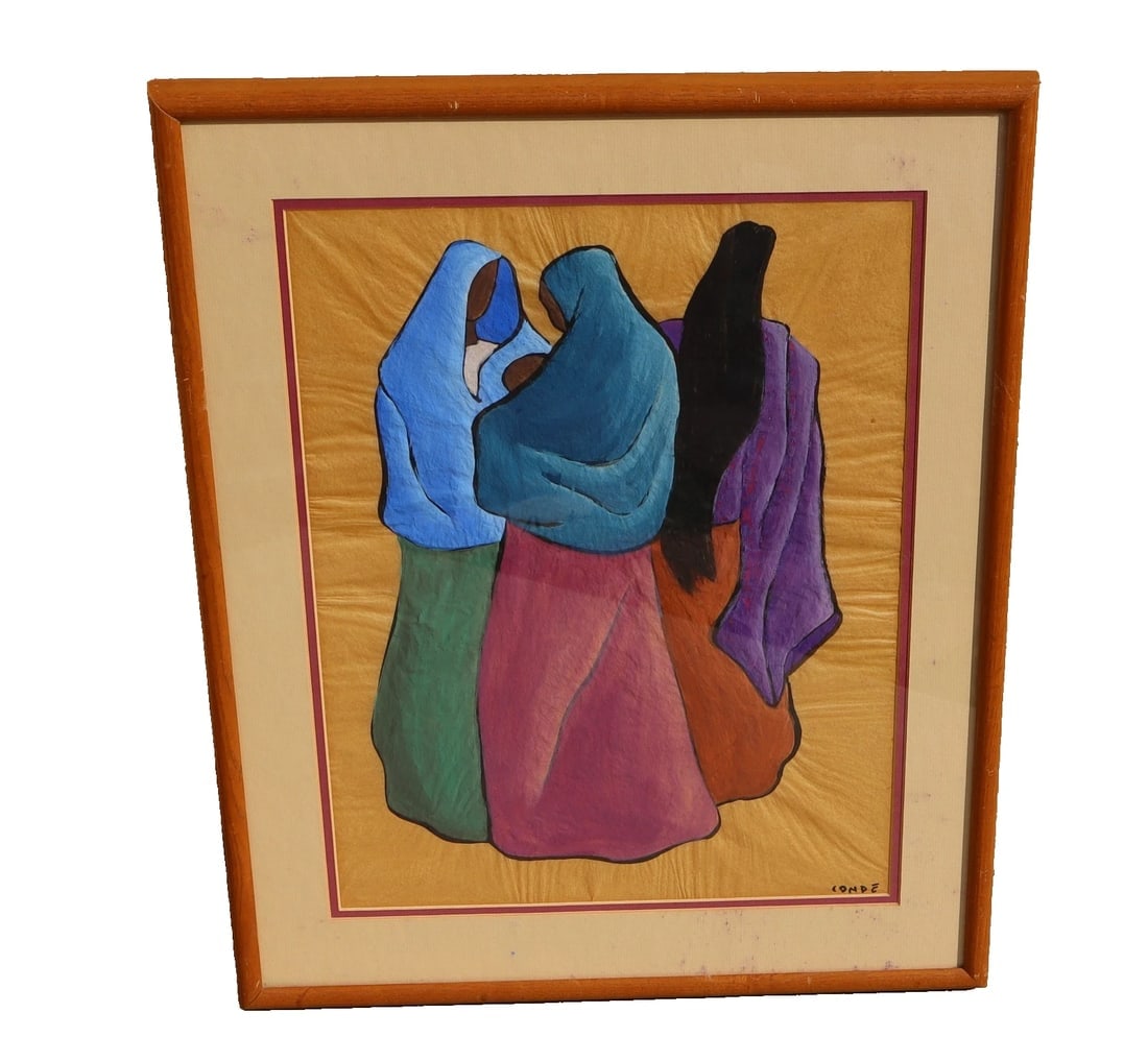 MIGUEL CONDE Original Watercolor & Gouache on Vellum Paper Three Women in Cloaks: Title:MIGUEL CONDE Original Watercolor & Gouache on Vellum Paper Three Women in Cloaks Description:Miguel Conde (b. 1939). Three Women in Cloaks (one holding a baby), 18-1/4" x 14" sight size