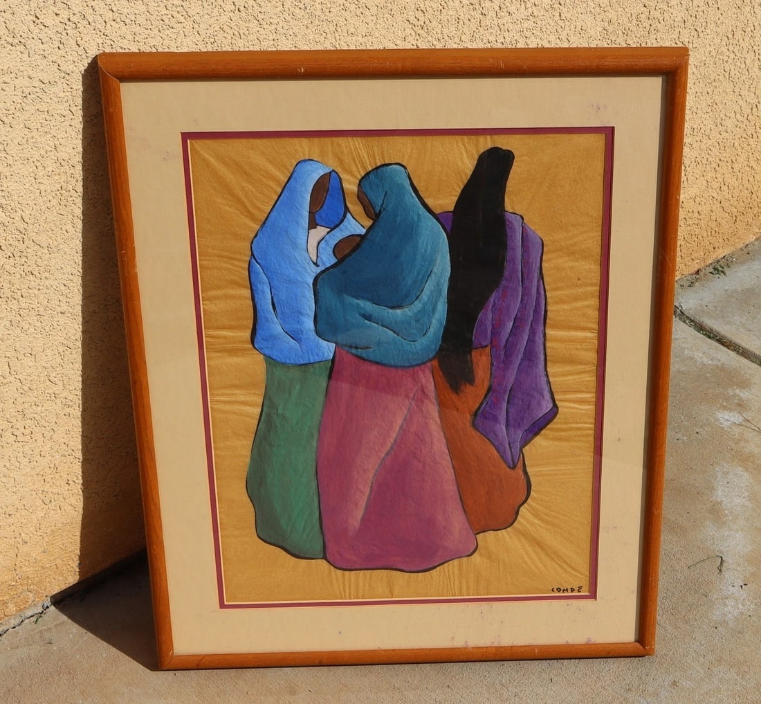 MIGUEL CONDE Original Watercolor & Gouache on Vellum Paper Three Women in Cloaks - 2