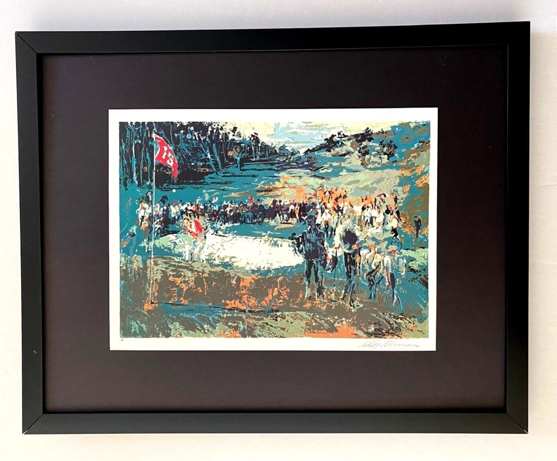 LeRoy Neiman " Golf Tournament " Signed Pop Art Mounted and with New Frame: Beautiful and Scarce Original 1991 Print After Leroy Neiman " Golf Tournament " Signed on the Plate This piece is mounted on a 11 x 14 in. black acid free premium black board. Framed covers an area