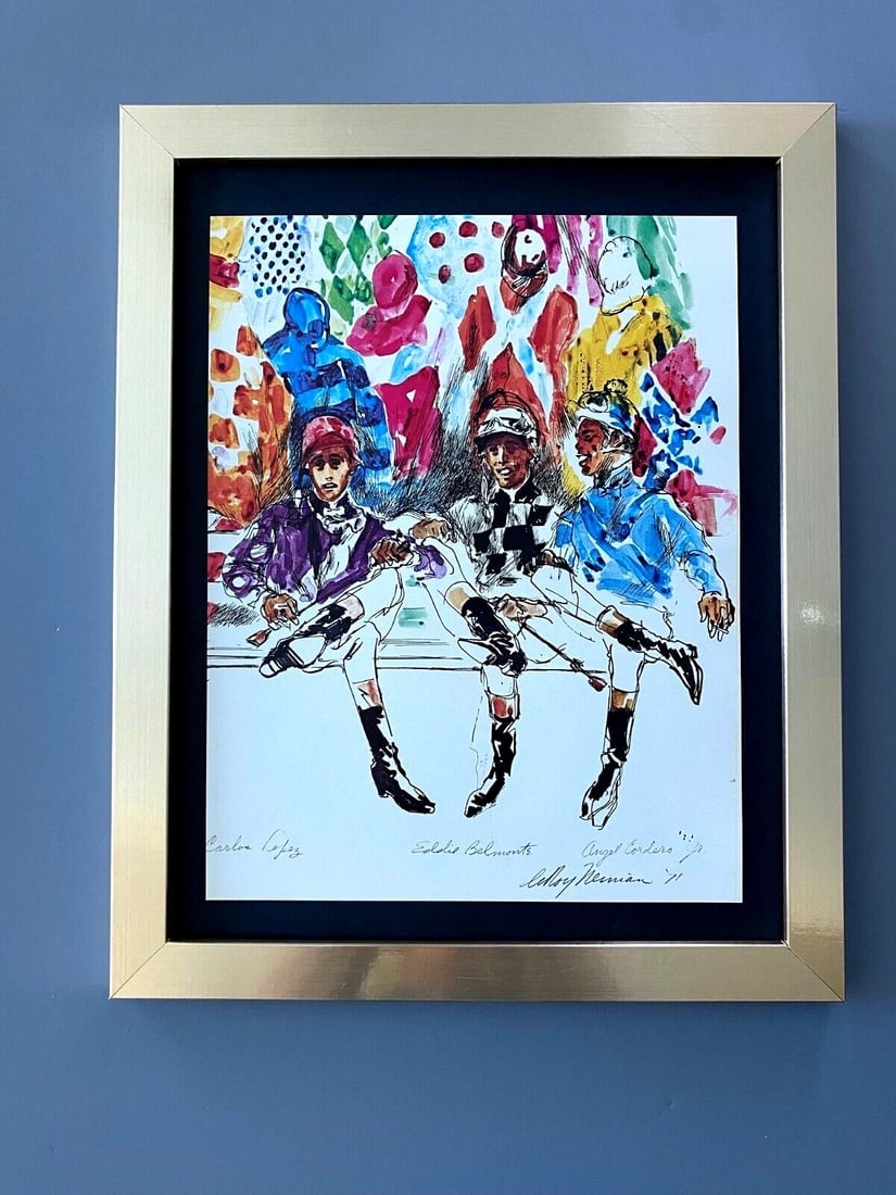 LeRoy Neiman " BEFORE THE RACE " 1974 Signed Pop Art Print Framed New 11x14 LS: Beautiful and Scarce Original 1974 Print Leroy Neiman " BEFORE THE RACE " Signed on the Plate This piece is mounted on a 11 x 14 in. black acid free premium black board. Framed covers an area of