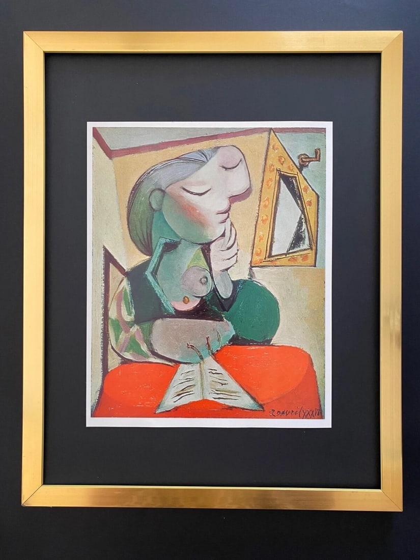 PABLO PICASSO 1961 ARISTIC FIGURE PRINT + VINTAGE + W /COA MOUNTED AND FRAMED: This is a Beautiful and Scarce 1961 Print After PABLO PICASSO Size framed is about 15x12in. Printed in Beautiful Glossy Paper in Switzerland after this Iconic Artwork by Mr. Picasso. This is a 1961